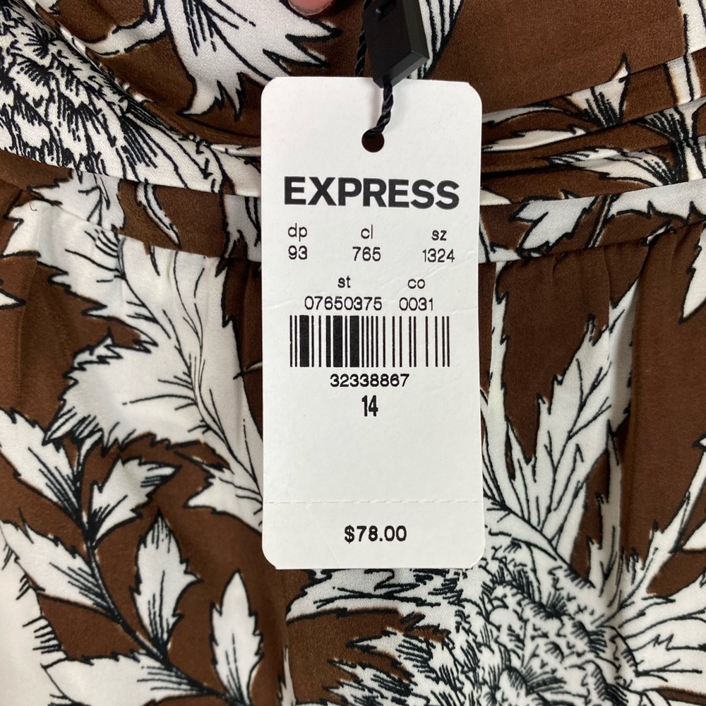 NEW Express Asymmetrical Tiered Tropical Floral Print Mini Skirt | BROWN | Sz 14 - Picture 6 of 12